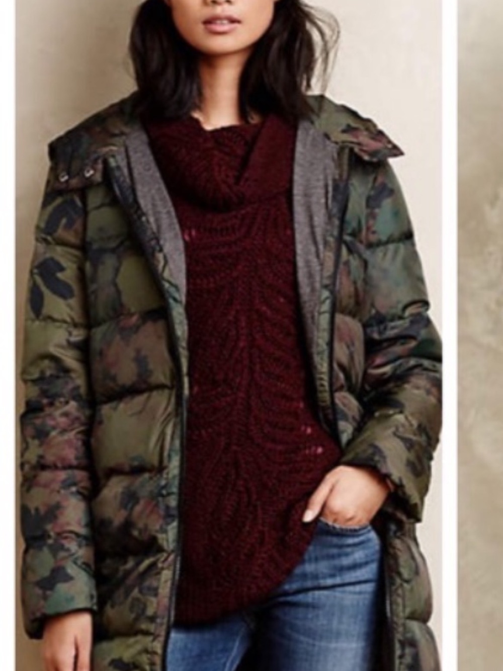 Anthropologie Essentiel Antwerp Camoflora Floral Puffer Down Jacket